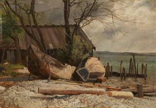 Johann Gottfried Steffan - Boote an einem See (Starnberger See?)