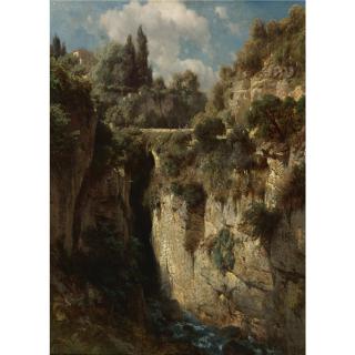 Johann Gottfried Steffan - Mountainous Landscape With Waterfall