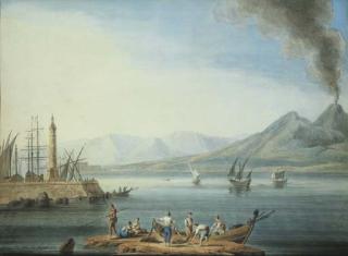 Johann-Gottlieb Hackert - Pescatori al golfo di Napoli, con il molo e il Vesuvio sullo sfondo