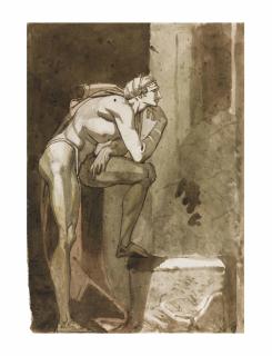 Johann Heinrich Füssli, Henry Fuseli, R.A. - A male nude in a contemplative pose (recto); Study of a man (verso)