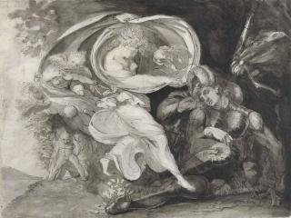 Johann Heinrich Füssli, Henry Fuseli, R.A. - The Faerie Queene appears to Prince Arthur, from Edmund Spenser\'s \'The Faerie Queene\' (recto); and A sketch for the Faerie Queene and Prince Arthur (verso)