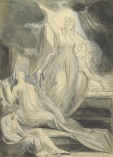 Johann Heinrich Füssli, R.A. - Design for Erasmus Darwin\'s \'The Temple of Nature\': The Power of Fancy in Dreams (recto), with a study of embracing lovers (verso)