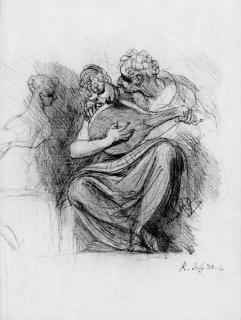Johann Heinrich Füssli, R.A. - Two lovers, one playing a cithern, with a second girl seated at the keyboard on the left