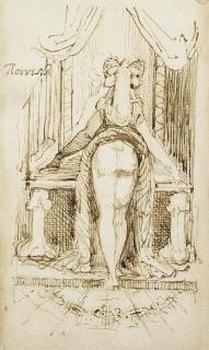 Johann Heinrich Fuseli, R.A. - Callipyga: Mrs Fuseli with her skirts lifted to her waist standing before a dressing table with phallic supports