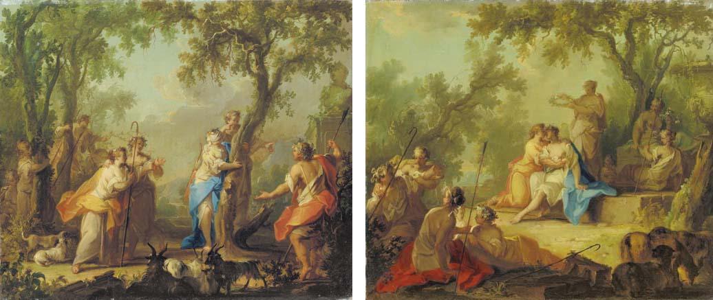 Johann Heinrich Keller - Mirtillo playing Blindman\'s buff with Amarillis; and The crowning of Mirtillo