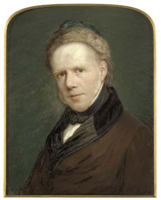 Peter Asmus Möller, the artist's father, facing left in brown coat with