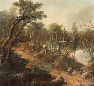 Johann Heinrich Ramberg - Waldlandschaft mit belebtem Weg