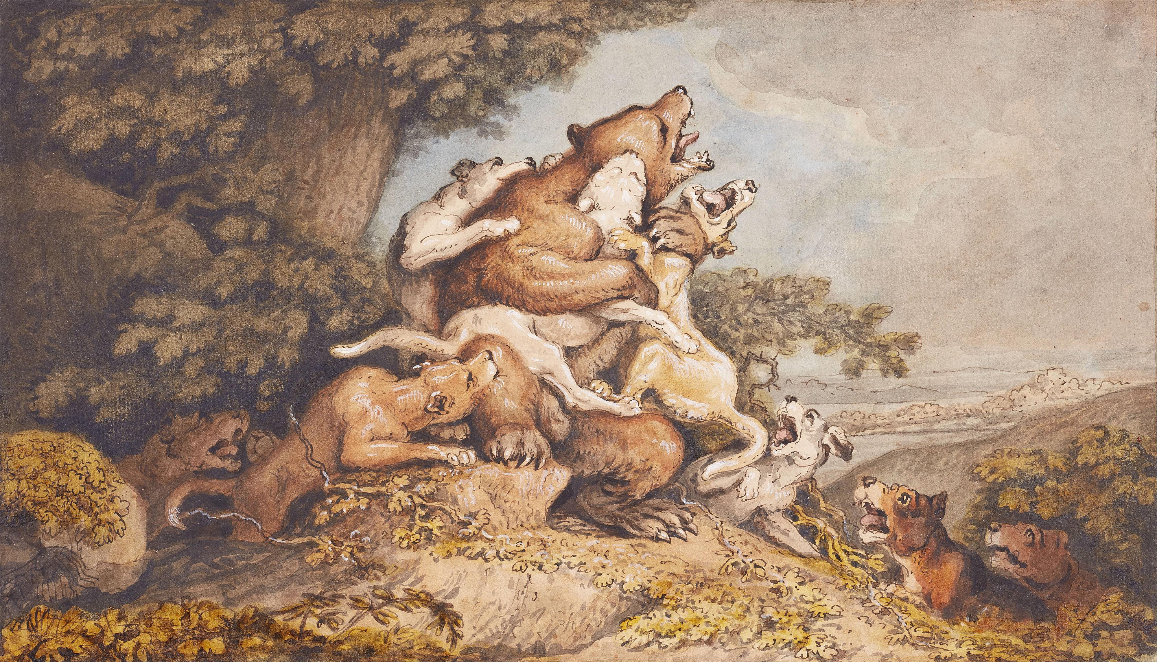 Johann Heinrich Wilhelm Tischbein - Jagdhunde greifen einen Bären an
