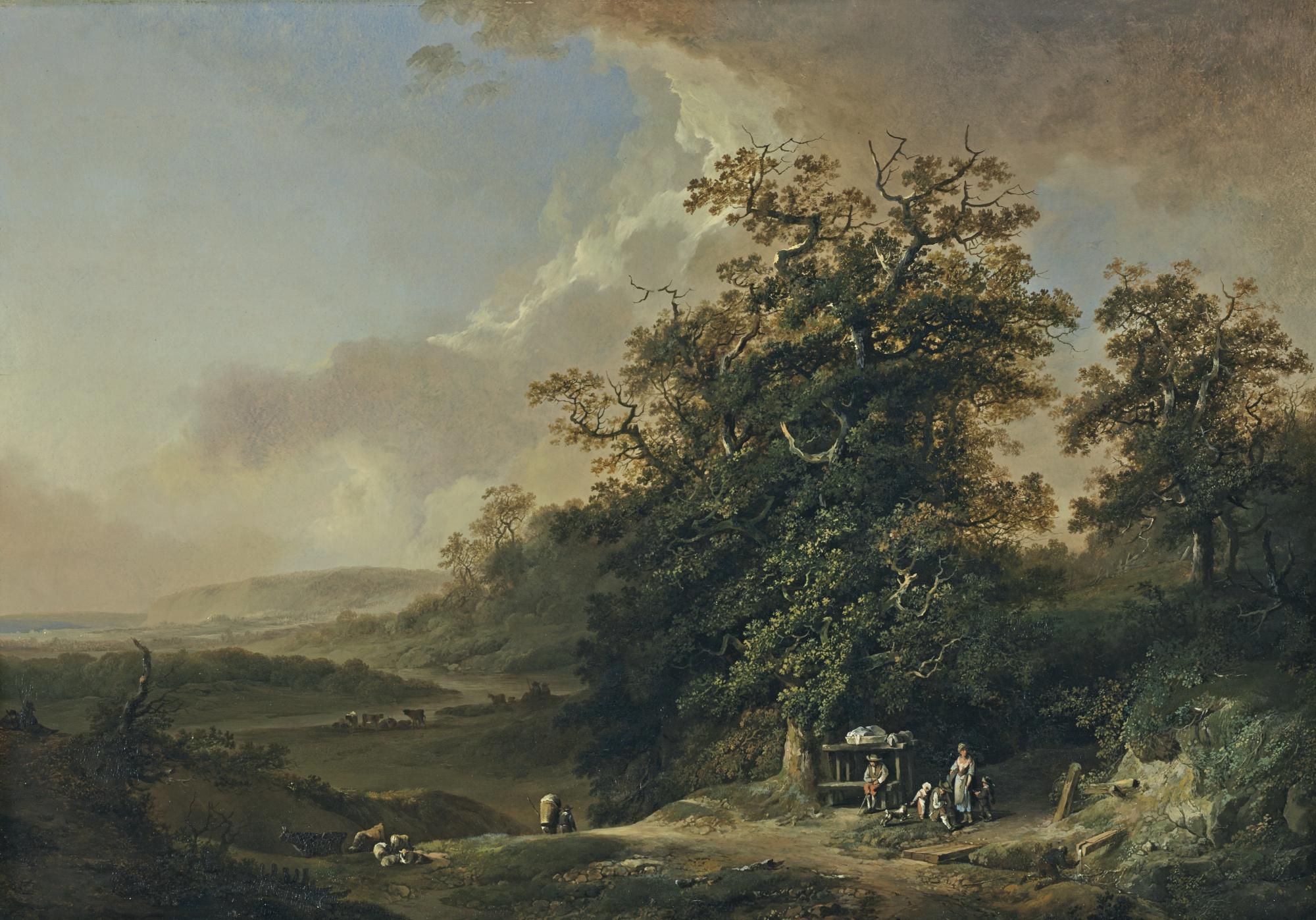 Johann Heinrich Wüest - Landschaft Mit Reisenden An Einem Flussufer Landschaft Mit Fischern, Hirten Und Vieh