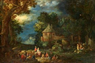 Johann Jacob Hartmann - Abendlandschaft mit rastenden Bauern
