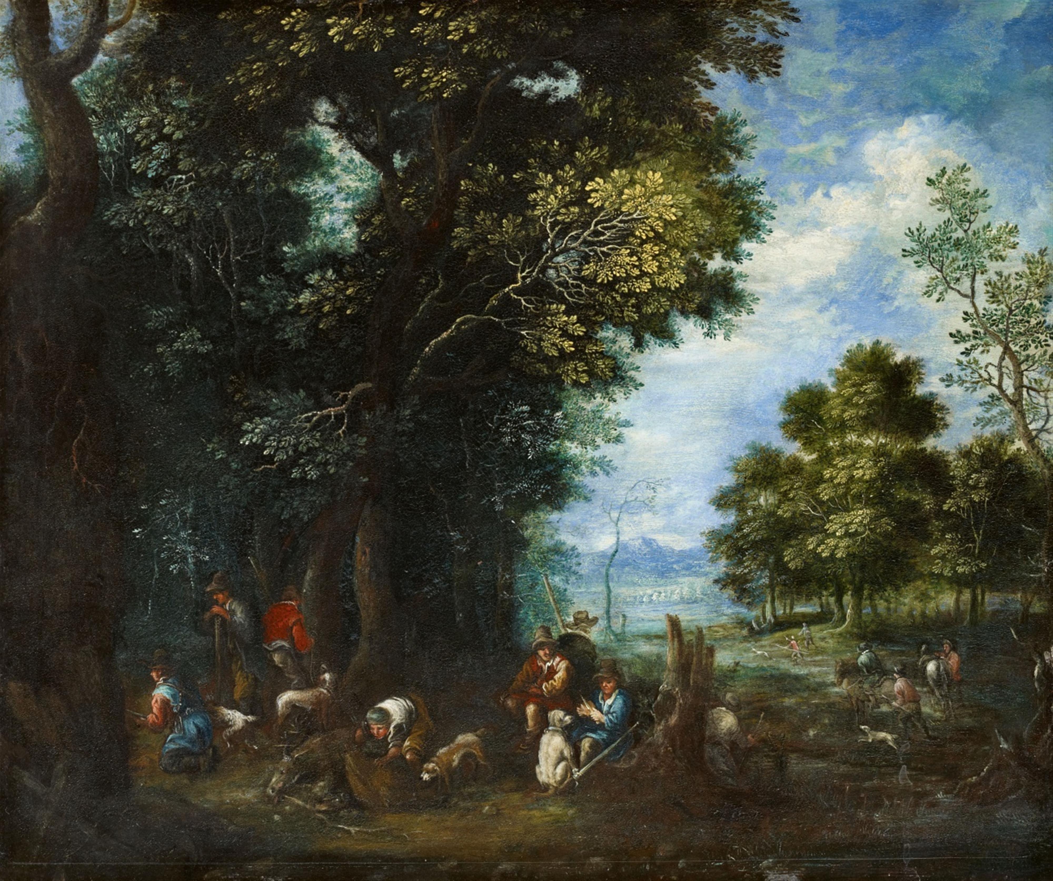 Johann Jacob Hartmann - Waldlandschaft mit rastender Jagdgesellschaft