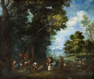 Johann Jacob Hartmann - Waldlandschaft mit rastender Jagdgesellschaft