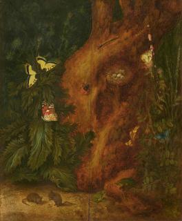 Johann Jacob Hoch - Waldstillleben mit Vogelnest.