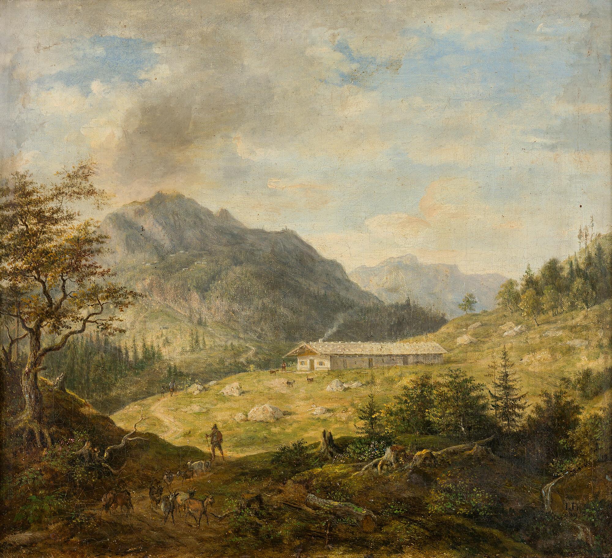 Johann Jakob Dorner d. J. - Blick auf eine Alm in den bayerischen Alpen.