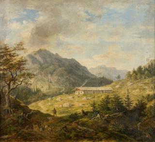 Johann Jakob Dorner d. J. - Blick auf eine Alm in den bayerischen Alpen.