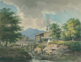 Johann Jakob Dorner d. J. - Gehöft an einem Gebirgsbach.