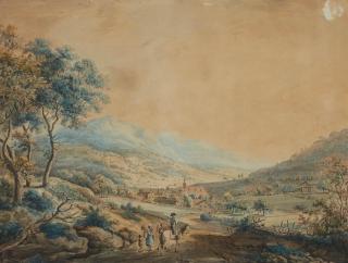 Johann Jakob Dorner d. J. - Süddeutsche Landschaft mit einem Reiter und Wanderern