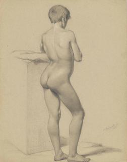Johann Jakob Eduard Handwerk - A Young Boy Standing, Seen From Behind; A Seated Male Nude With A Bow; A Male Nude With A Bow; And A Standing Male Nude Leaning On A Block