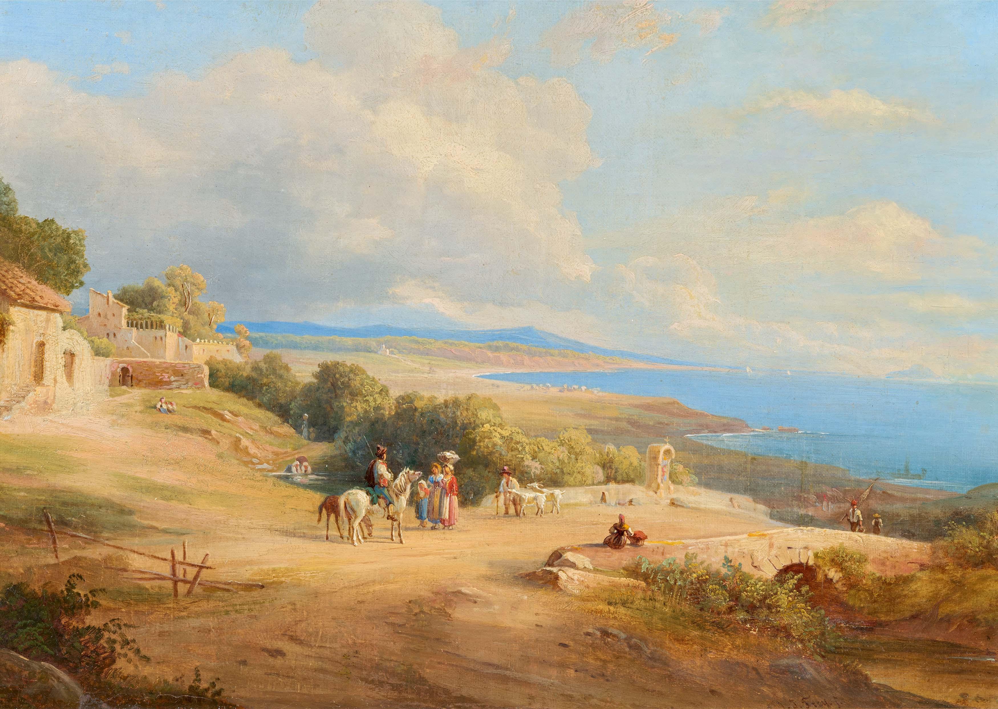 Johann Jakob Frey - Blick entlang der Bucht bei Nettuno.