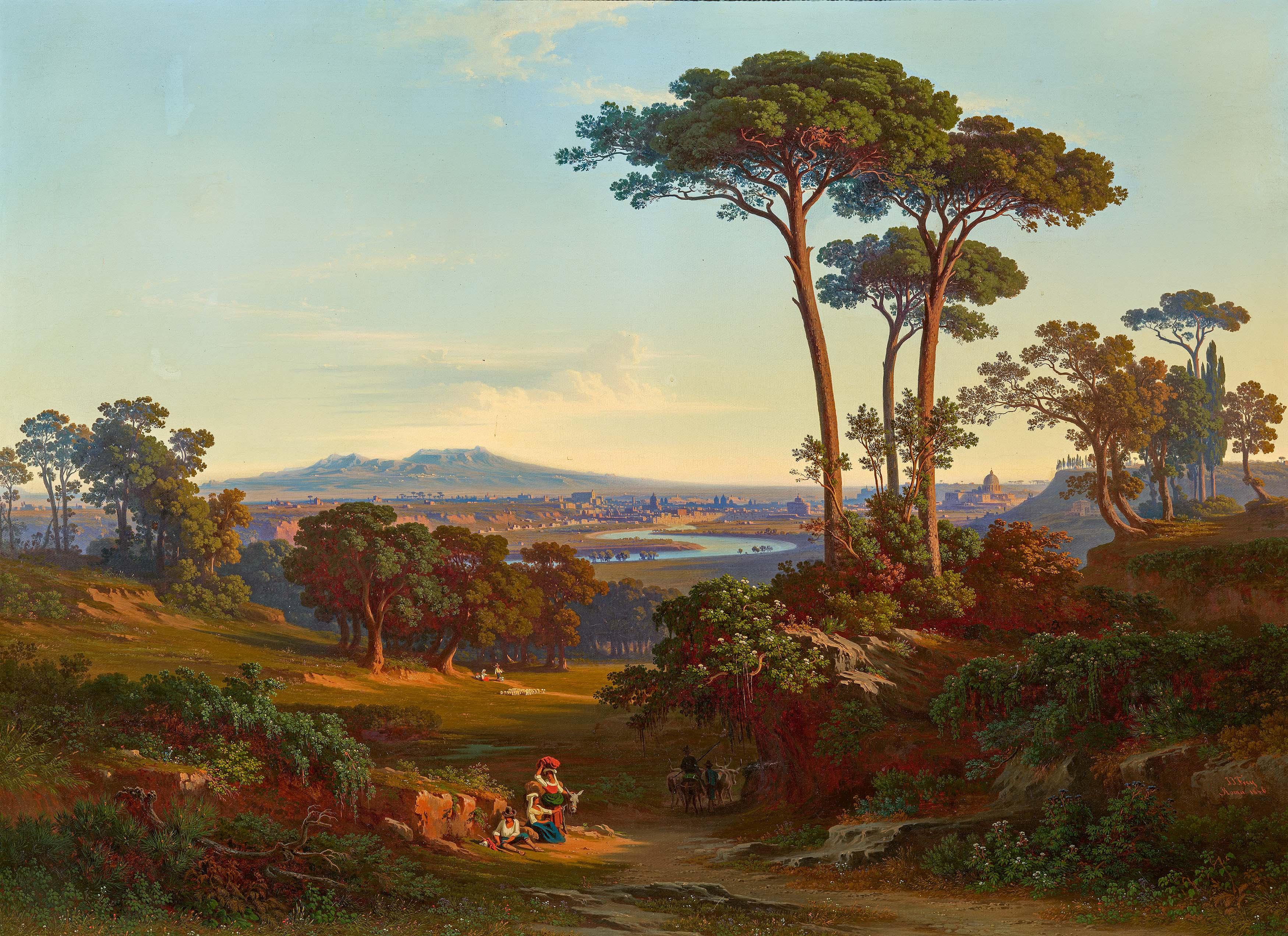 Johann Jakob Frey - Blick vom Monte Mario entlag des Tibertals auf Rom.