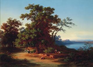 Johann Jakob Frey - Herders On A Track At Dusk, Castelgandolfo Beyond