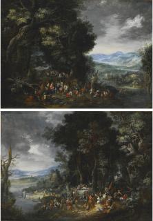 Johann Jakob Hartmann - Landscape With The Conversion Of St. Paul; Landscape With St. John The Baptist Preaching