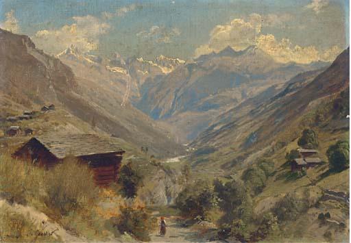 Johann-Joseph Geisser - Figure in an Alpine landscape