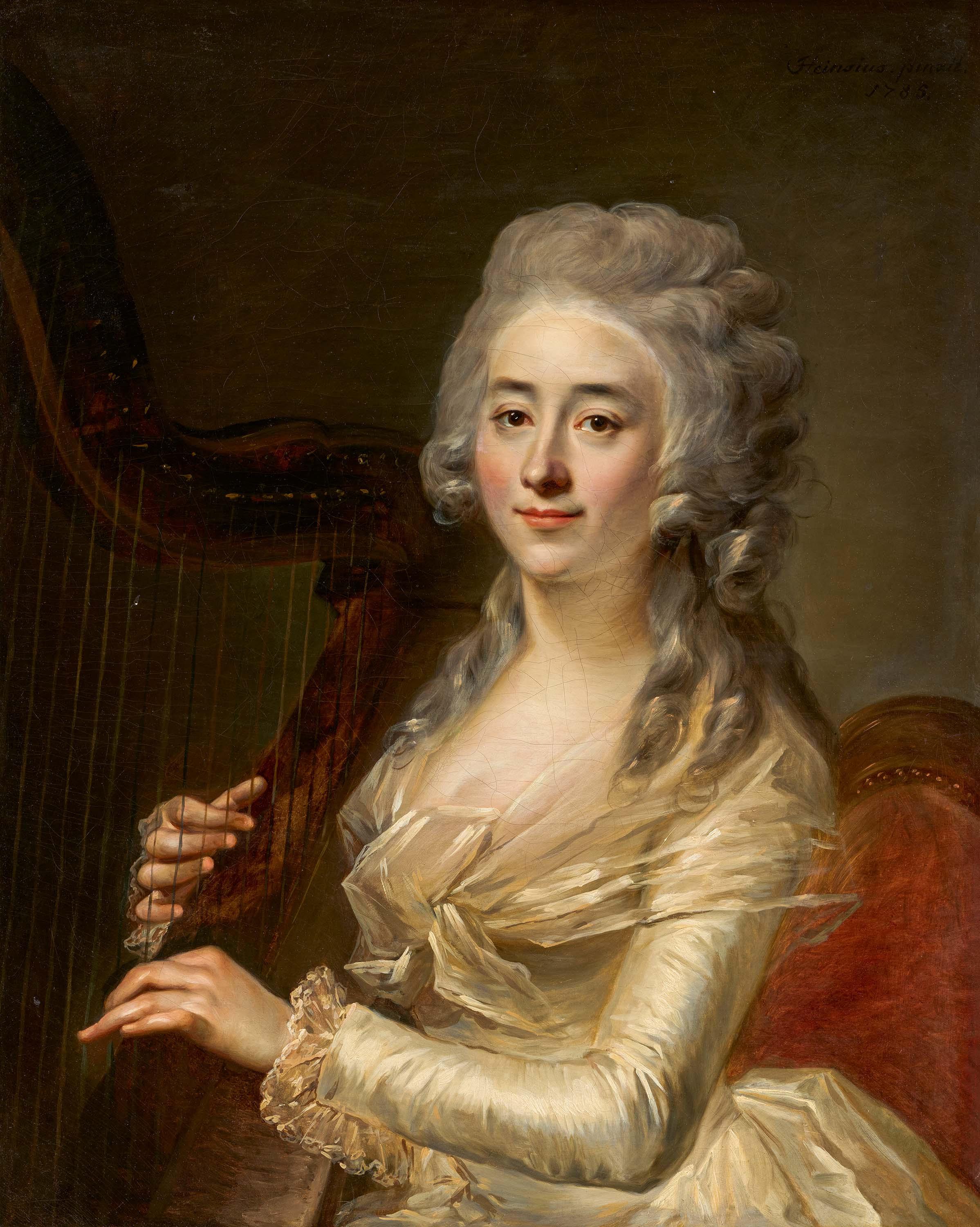 Johann Julius Heinsius - Porträt einer Dame an der Harfe.