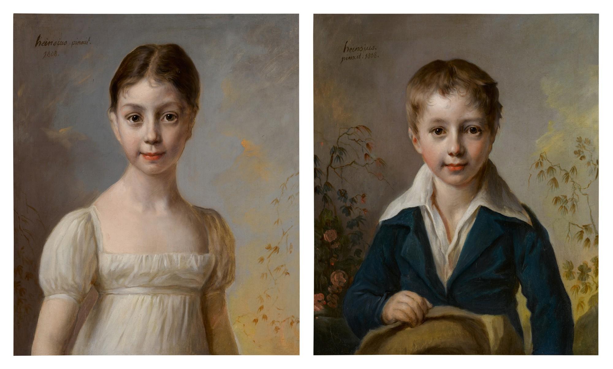 Johann Julius Heinsius - Portraits of Angélique Adélaide Désirée Péan de Saint-Gilles (1796 - 1848) and a young boy of the Péan de Saint-Gilles family