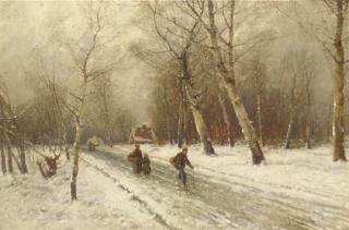 Johann Jungblut - Figures on a snow covered country road