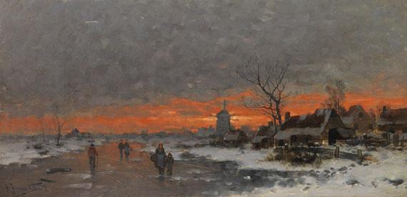Johann Jungblut - Winterlandschaft mit Dorfsilhouette im Abendrot