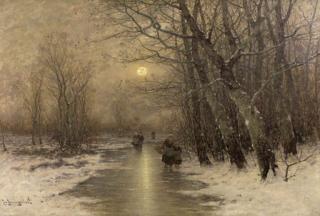 Johann Jungblutt - Peasants on a frozen waterway in winter