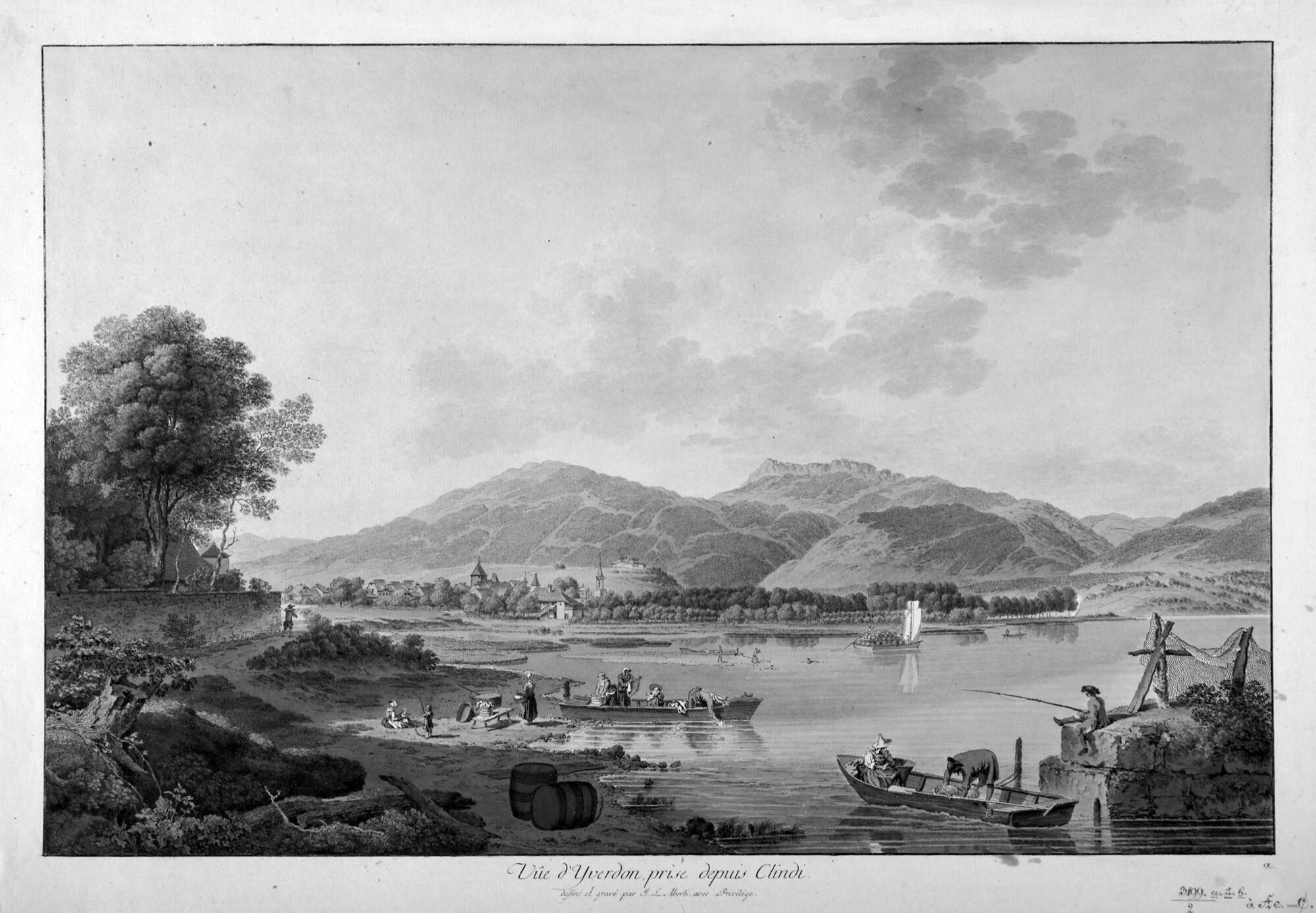 Johann Ludwig Aberli - 2 Bll.: Vûe de Cerlier et, du Lac de Bienne – Vûe d’Yverdon,