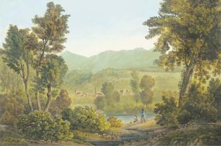 Johann Ludwig Bleuler - Vue des environs de Sallanches dans la vallée de Chamonix, des pêcheurs au premier plan