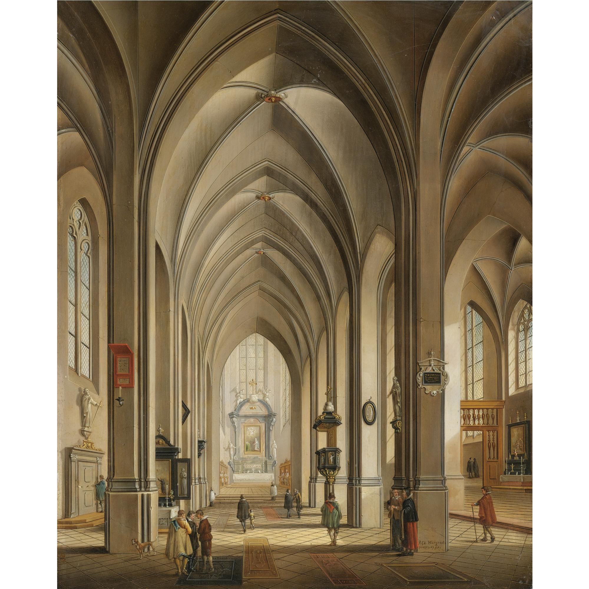 Johann Ludwig Ernst Morgenstern - A Cathedral Interior With Figures