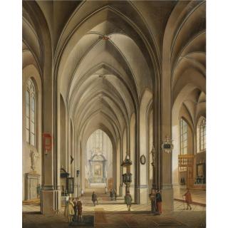 Johann Ludwig Ernst Morgenstern - A Cathedral Interior With Figures