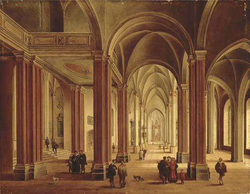 Johann Ludwig Ernst Morgenstern - The interior of a Gothic Cathedral with elegant figures
