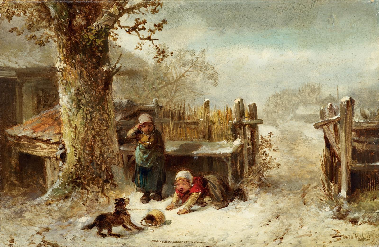 Johann Mari ten Kate - Spielende Kinder mit ihrem Hund