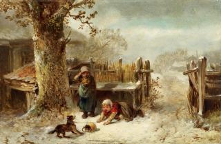 Johann Mari ten Kate - Spielende Kinder mit ihrem Hund