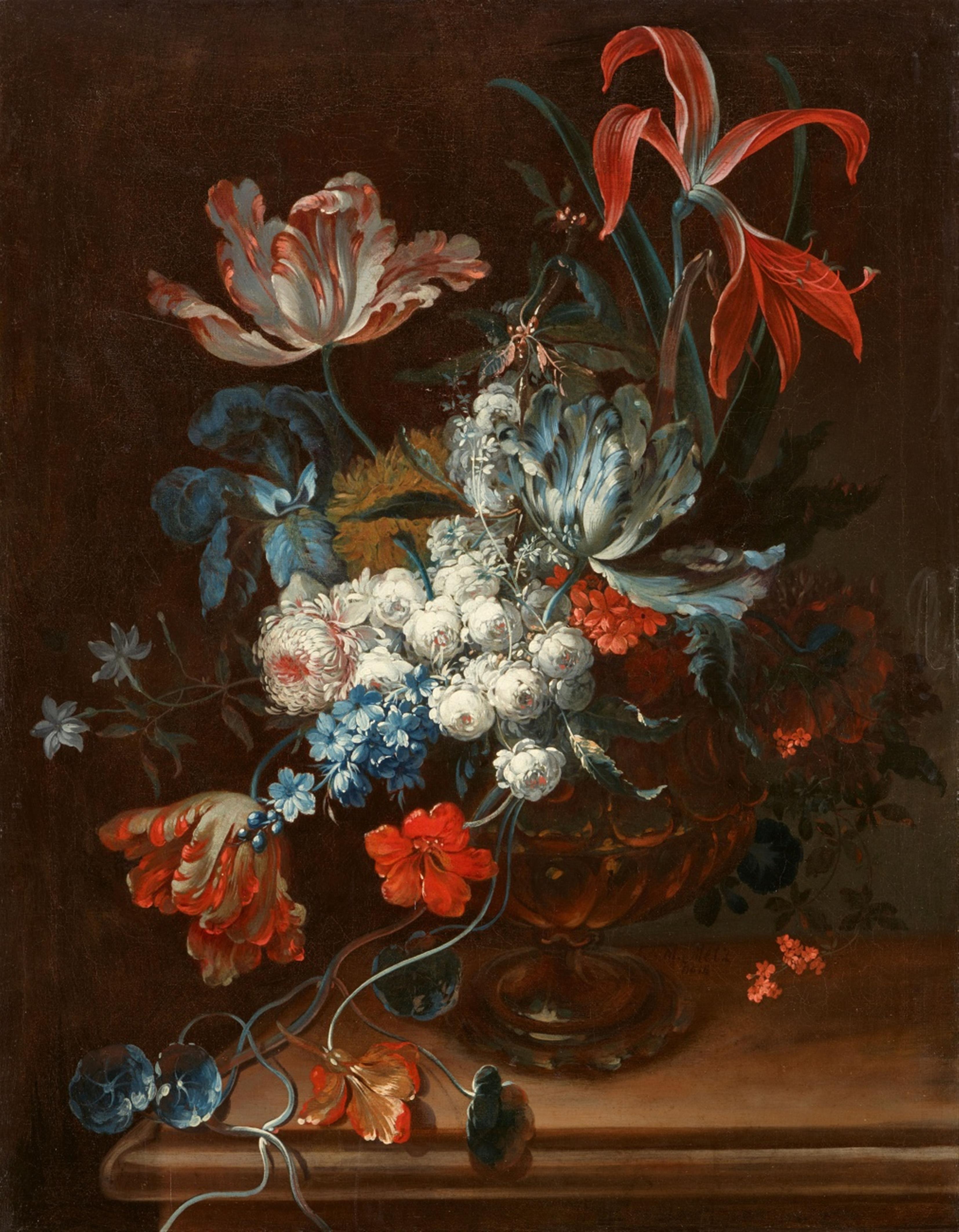 Johann Martin Metz - Stillleben mit Amaryllis, Tulpen, Kapuzinerkresse, Rosa centifolia, Päonien, Iris und Hyazinthen