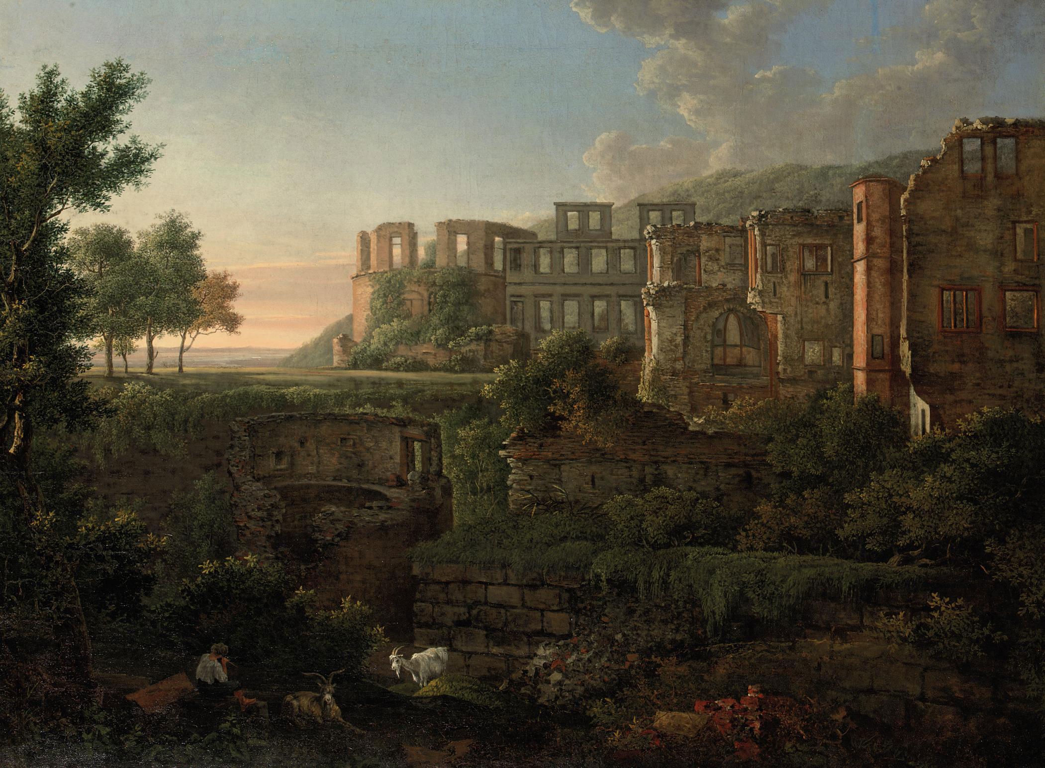Johann Martin von Rohden - A \'capriccio\' view of the ruins of Heidelberg castle