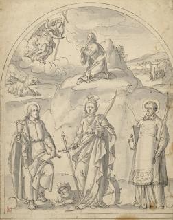 Johann Mathias Kager - Sainte Catherine entourée de Saint Jean l’Évangeliste et un saint-martyre et le Christ au mont des Oliviers