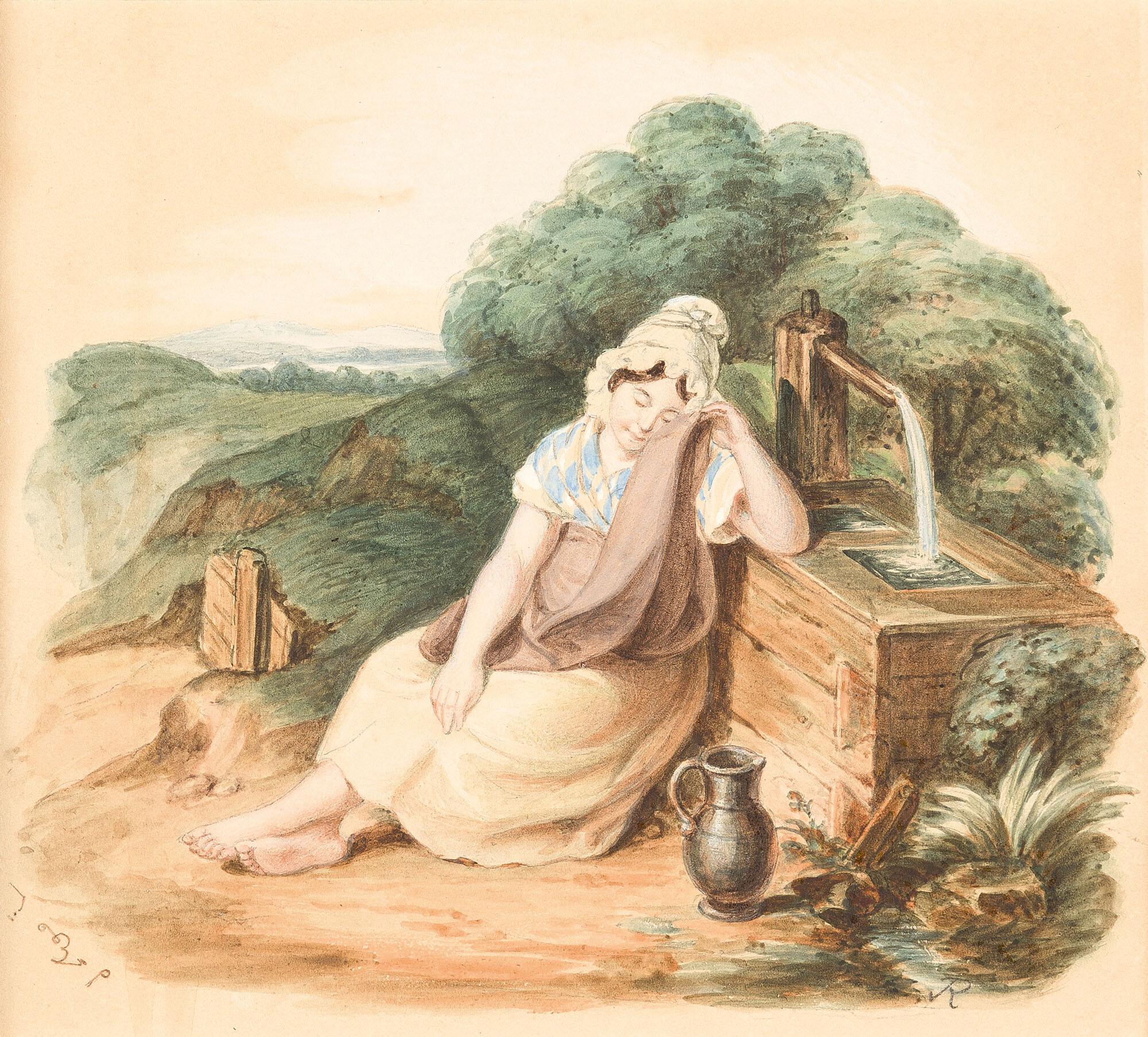 Johann Mathias Ranftl - Junge Bäuerin, am Brunnen rastend.