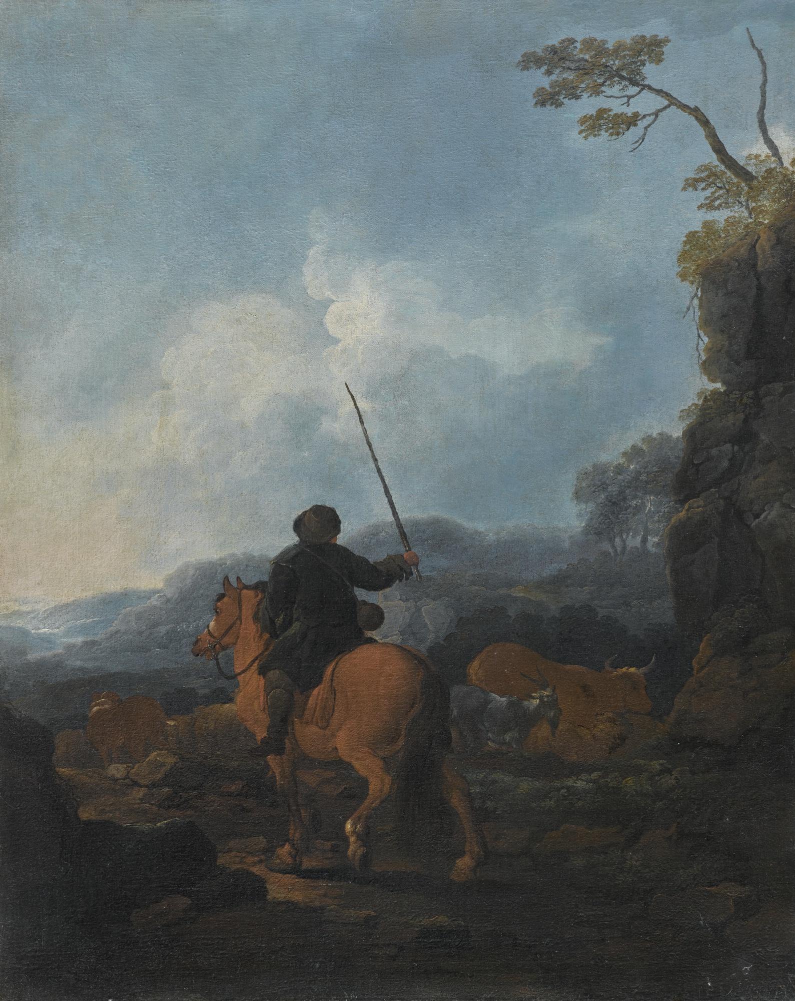 Johann Melchior Roos - A Shepherd Riding A Horse And Leading His Flock In A Landscape