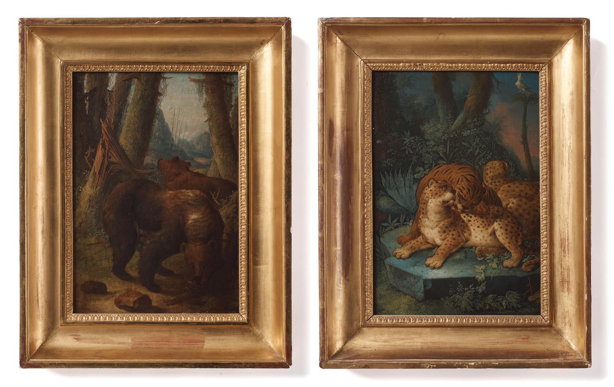 Johann Melchior Roos - Landscape with bears/leopards, a pair.