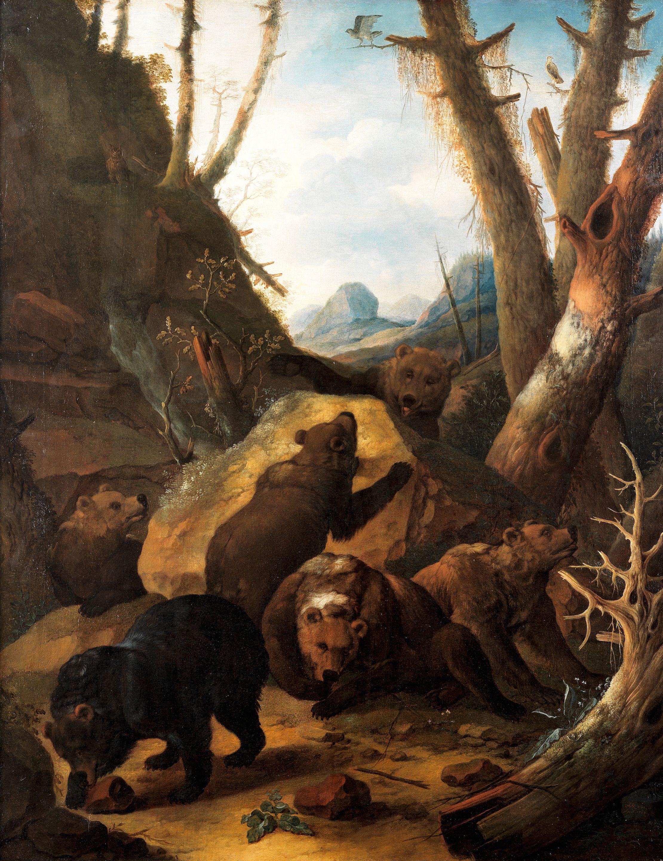 Johann Melchior Roos - Six Brown Bears Playing In A Landscape