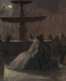 Johann Moritz Rugendas - A Lovers\' Tryst By Moonlight, Plaza Mayor, Lima