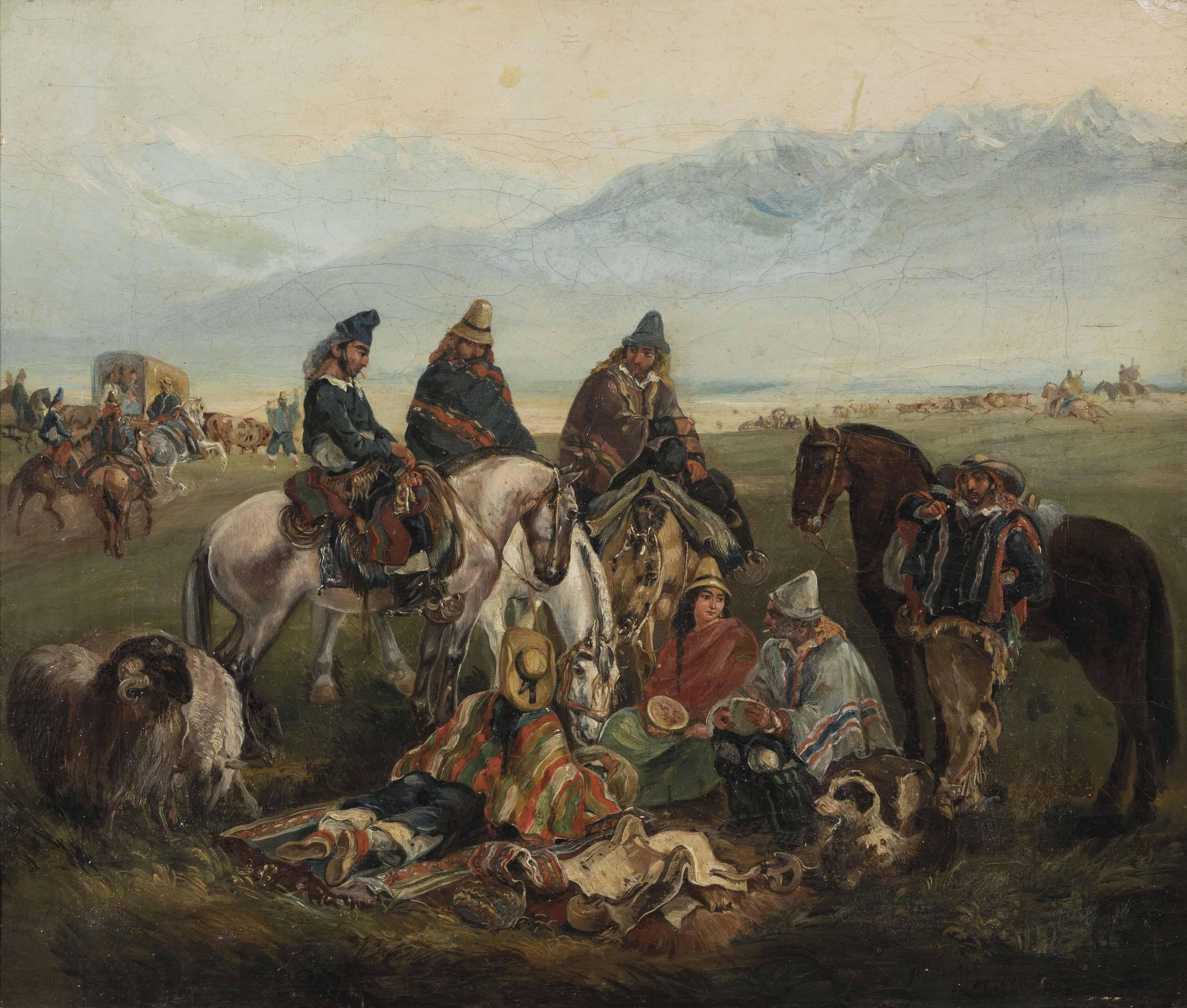 Johann Moritz Rugendas - Huasos Maulinos (Chilean Horsemen)