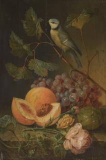 Johann Nepomuk Mayrhofer - Still Life With Grapes And Apples And A Crested Tit; Grapes And Peaches With A Blue Tit 