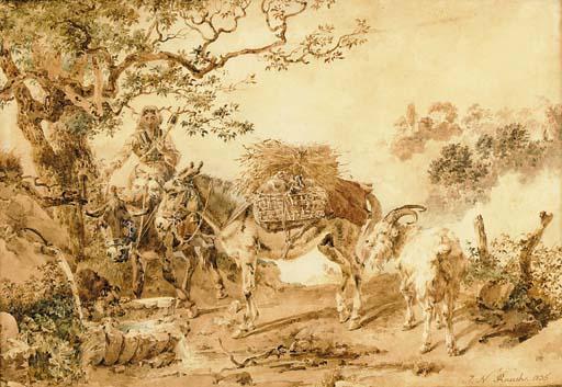 Johann Nepomuk Rauch - A Greek farmhand with her donkeys, goat and dog